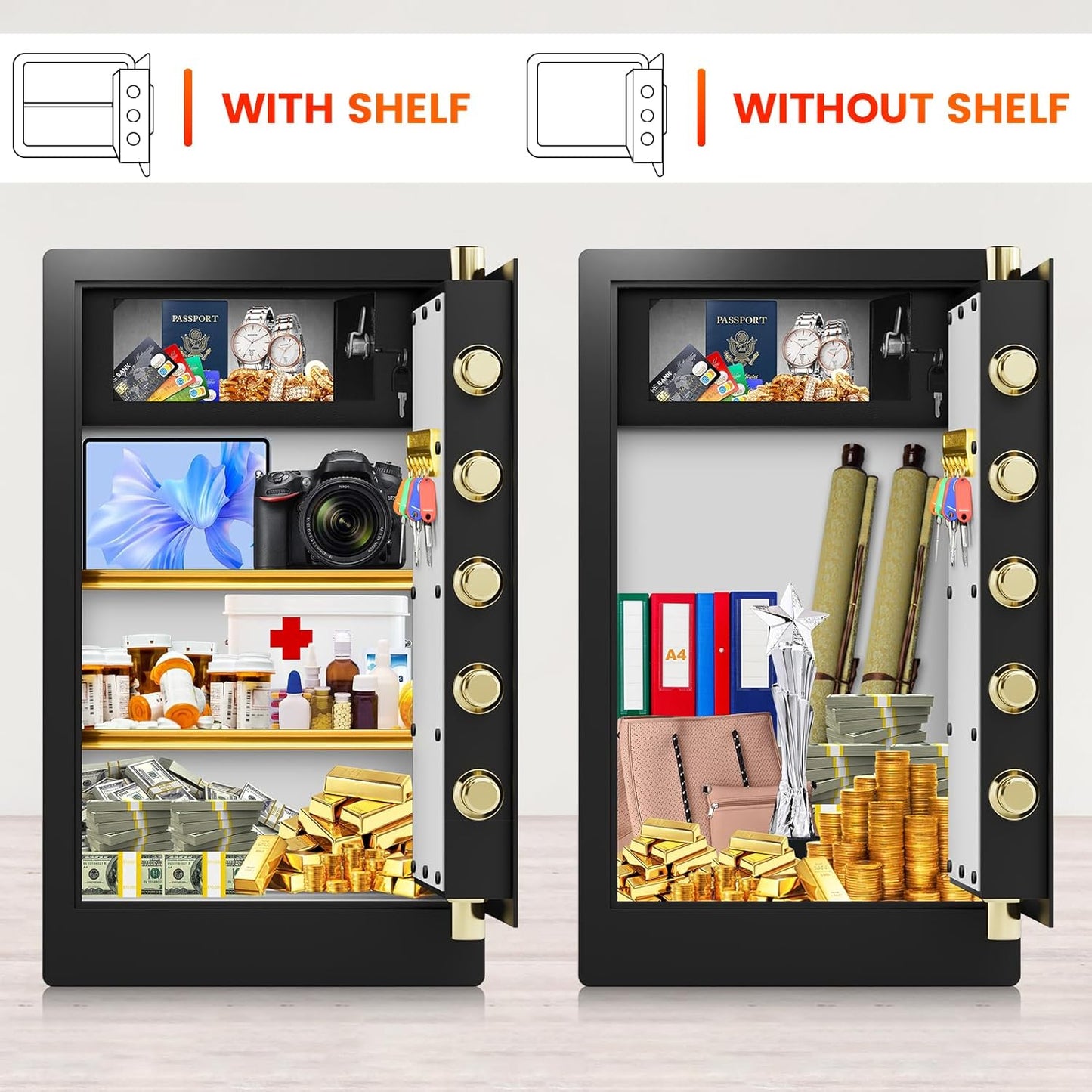 [31.5" Tall] Extra Large Home Safe Fireproof Waterproof, Heavy Duty Steel Safe Box with Fireproof Bag, Combination Lock and Inner Cabinet, Fire Proof Safes for Home Documents Valuables