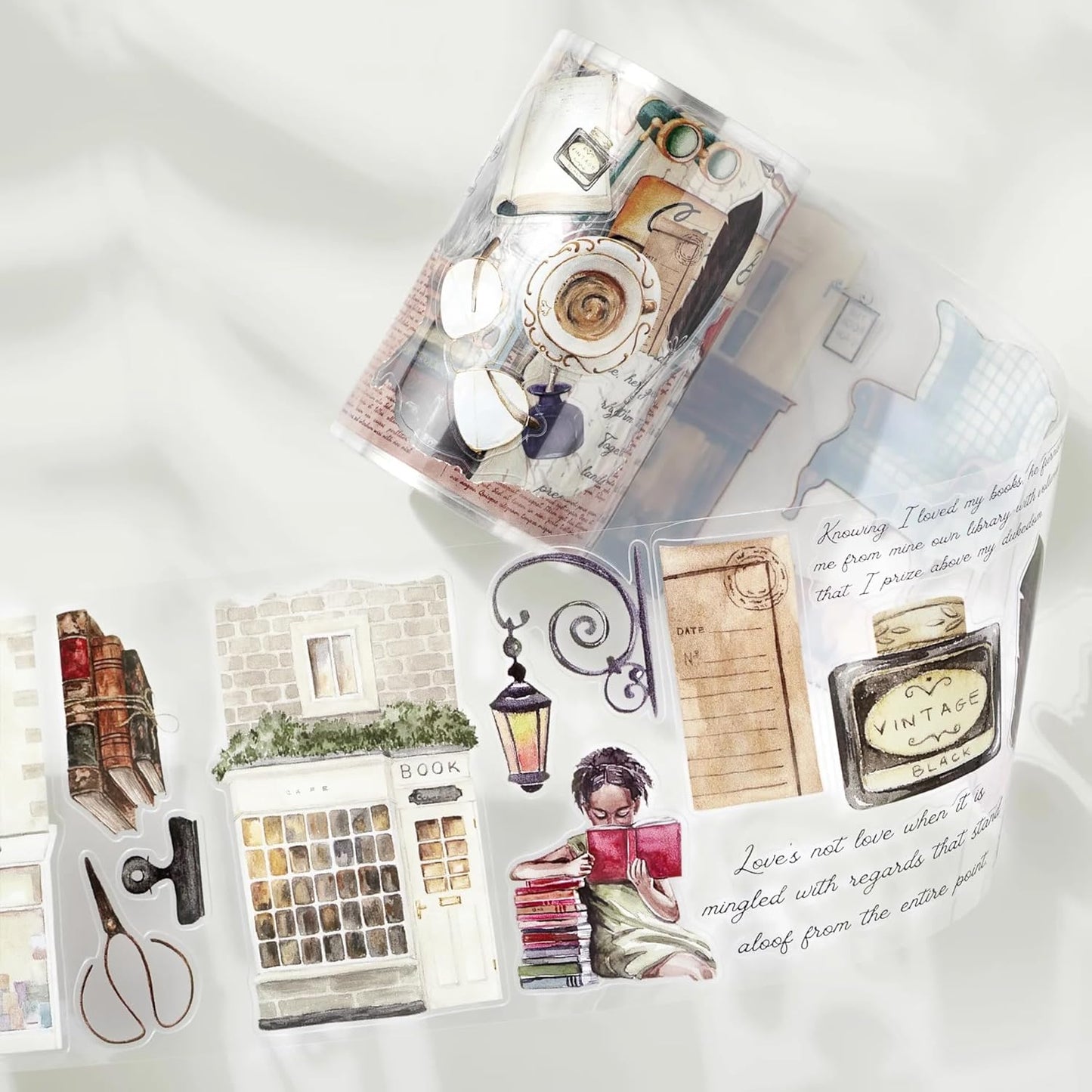 WT Pre-Cut Cats and Books Wide PET Tape, One Roll 5 Meters, Decorative Cute PET Tape for Bible Journaling, Bullet Journal Supplies,Scrapbooking Supplies,Planners, Party Decorations