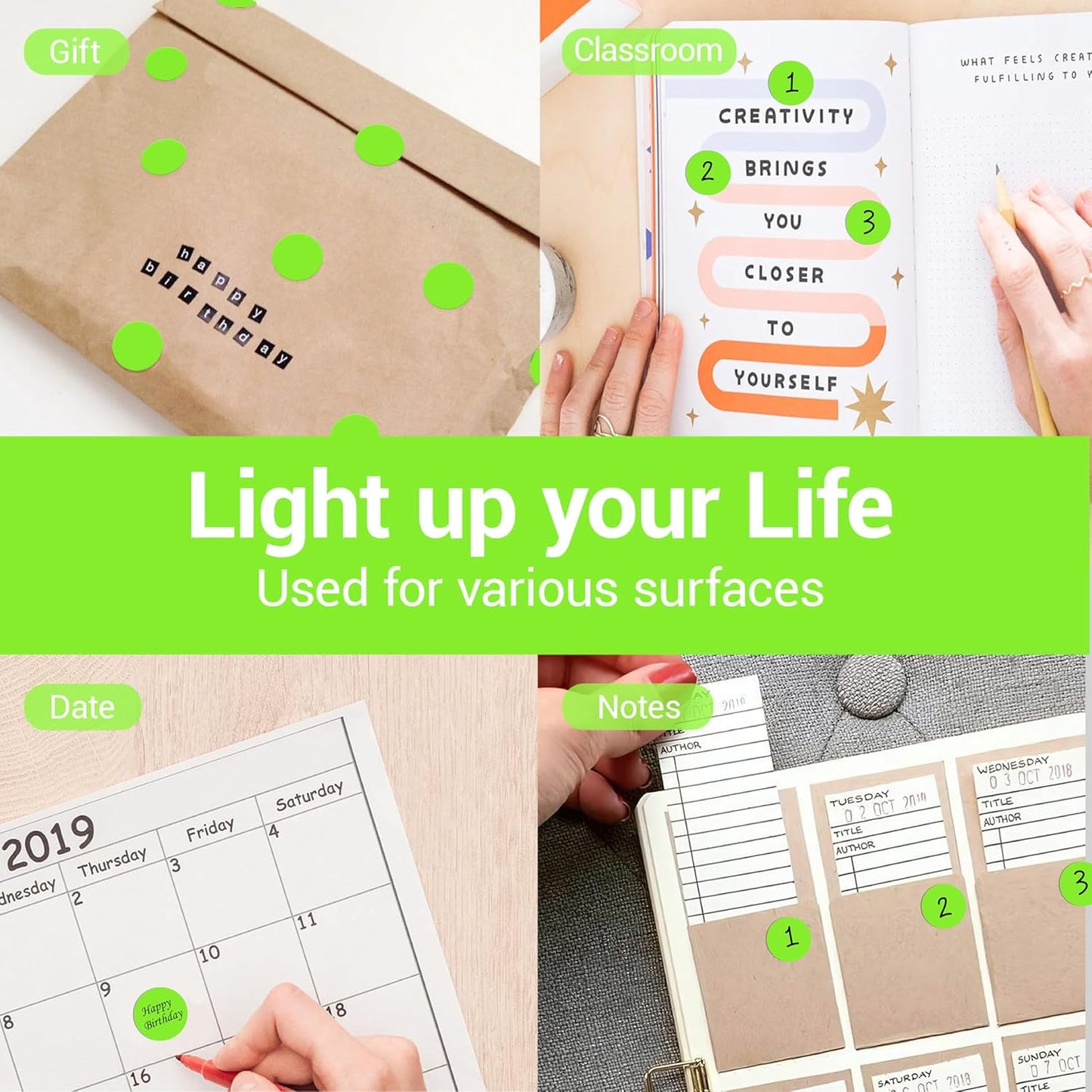 1 Inch Circle Dot Stickers 1000 PCS Color Coding Thermal Labels Dots Writable Printable Small Round Stickers for Office, Classroom, Inventory, Garage, Organizing Storage, DIY, Light Green