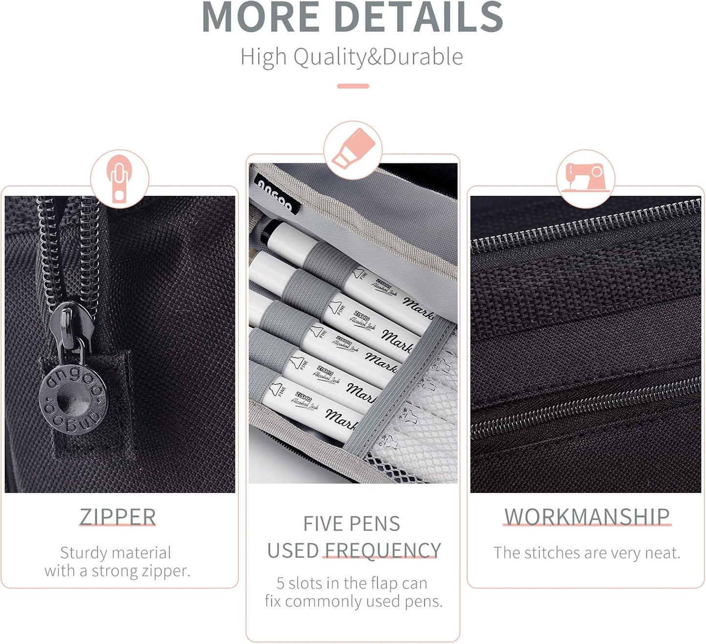 HVOMO Pencil Case Large Capacity Pencil Pouch Handheld Pen Bag Cosmetic Gift for Office School Teen Girl Boy Men Women Adult (Black)