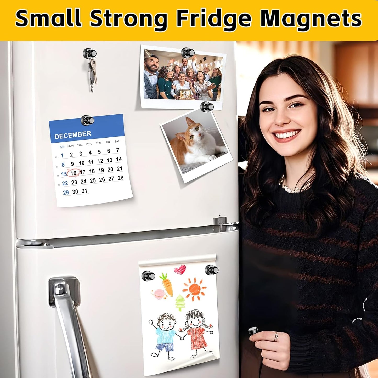 VNDUEEY 200 Pack Black Fridge Magnets, Refrigerator Magnets Whiteboard Magnets, Magnet Refrigerator, Magnetic Push Pins, Small and Strong Magnet for Home, Office, School, Locker and Map