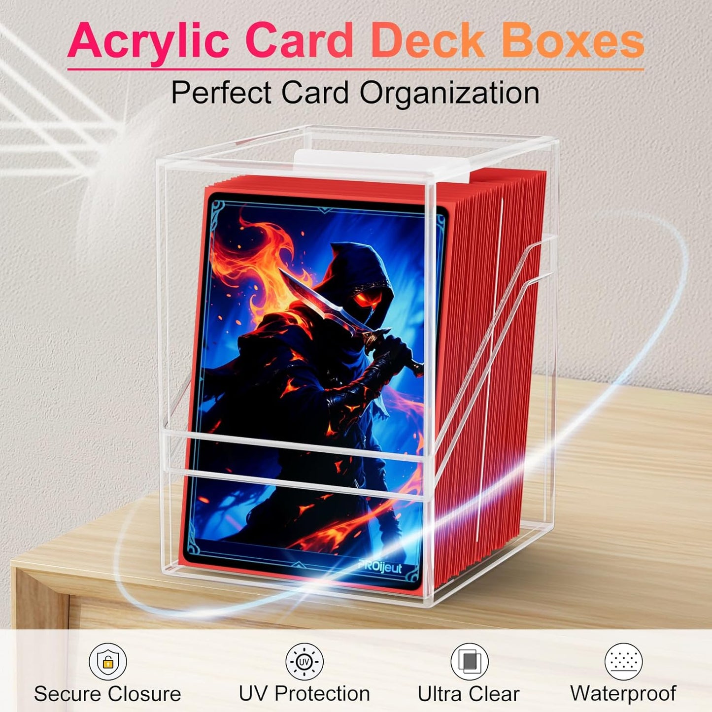 Card Deck Box with Portable Case, 4 Pack Clear Commander Deck Box with 4 Dividers, Holds 400+ Double Sleeved Cards, Fit for MTG, YuGiOh, TCG