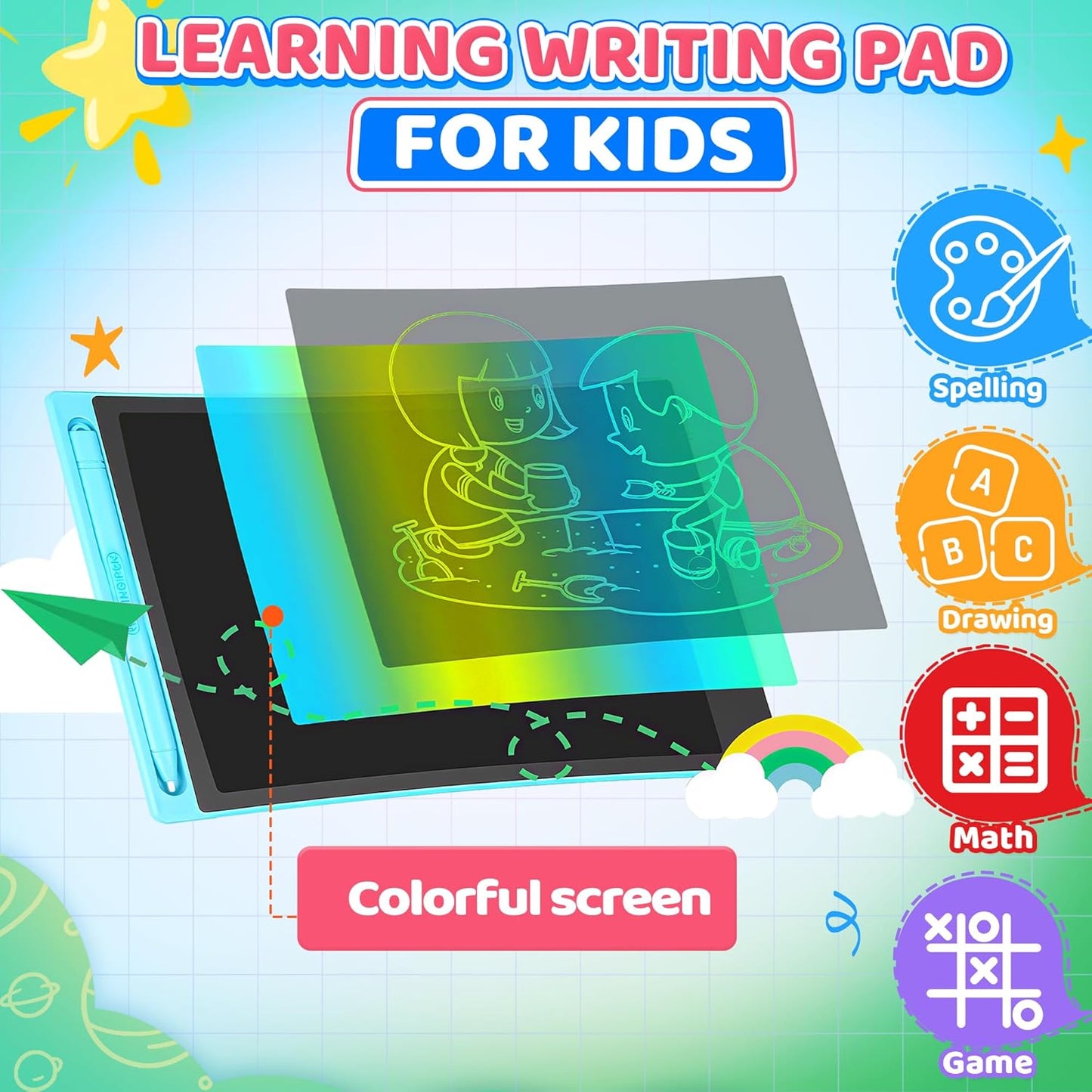 4 Pack LCD Writing Tablet for Kids, 8.5 Inch Doodle Writing Board Drawing Pad, Christmas Stocking Stuffer Quiet Classroom Educational Learning Activities Toys Birthday Gifts for Boys Girls Age 3 4 5 6