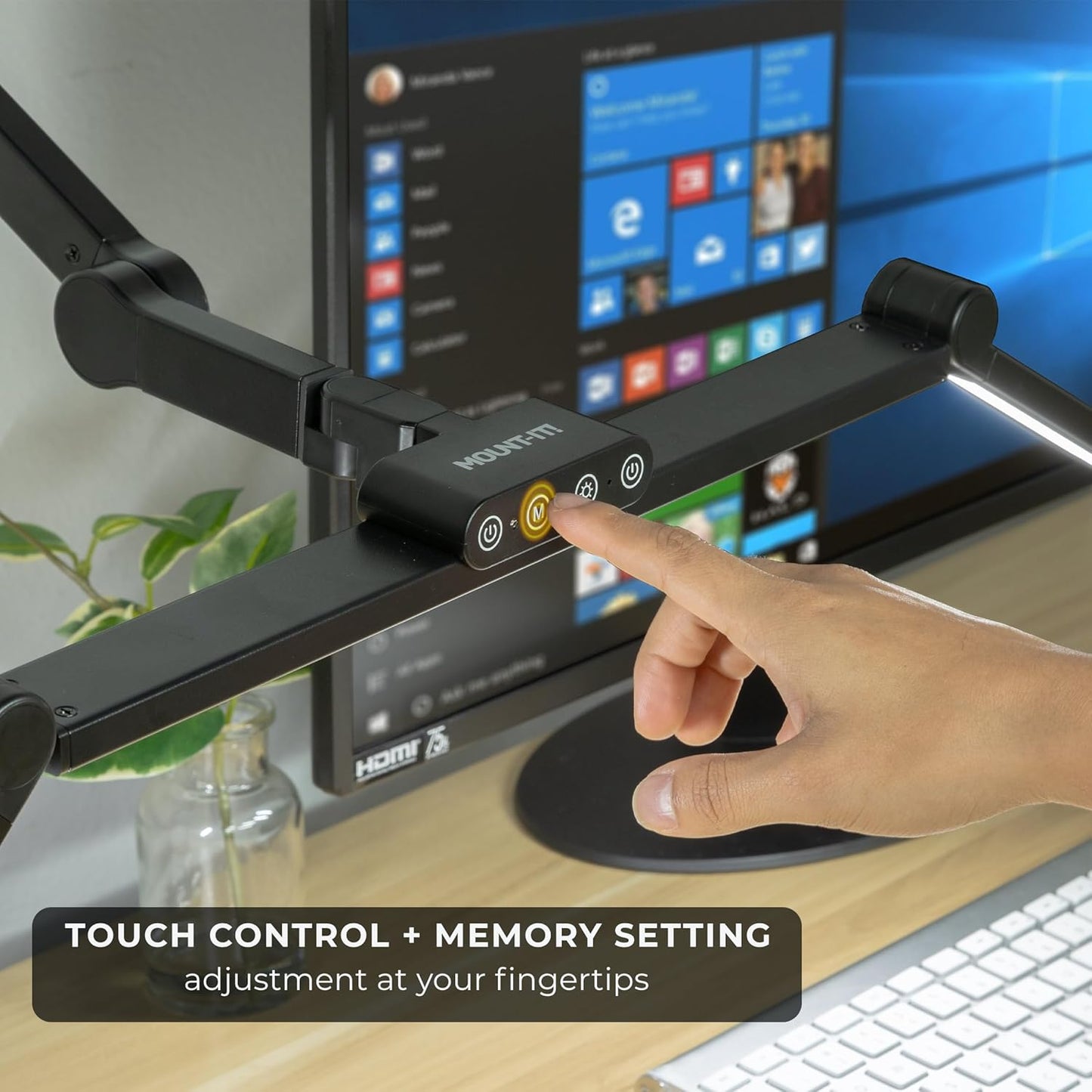 Mount-It! LED Desk Lamp with Adjustable Swing Arms and Clamp Base, Touch Control, Stepless Dimming, and 5 Color Temperatures, Eye-Caring Lighting for Work, Study, and Crafting