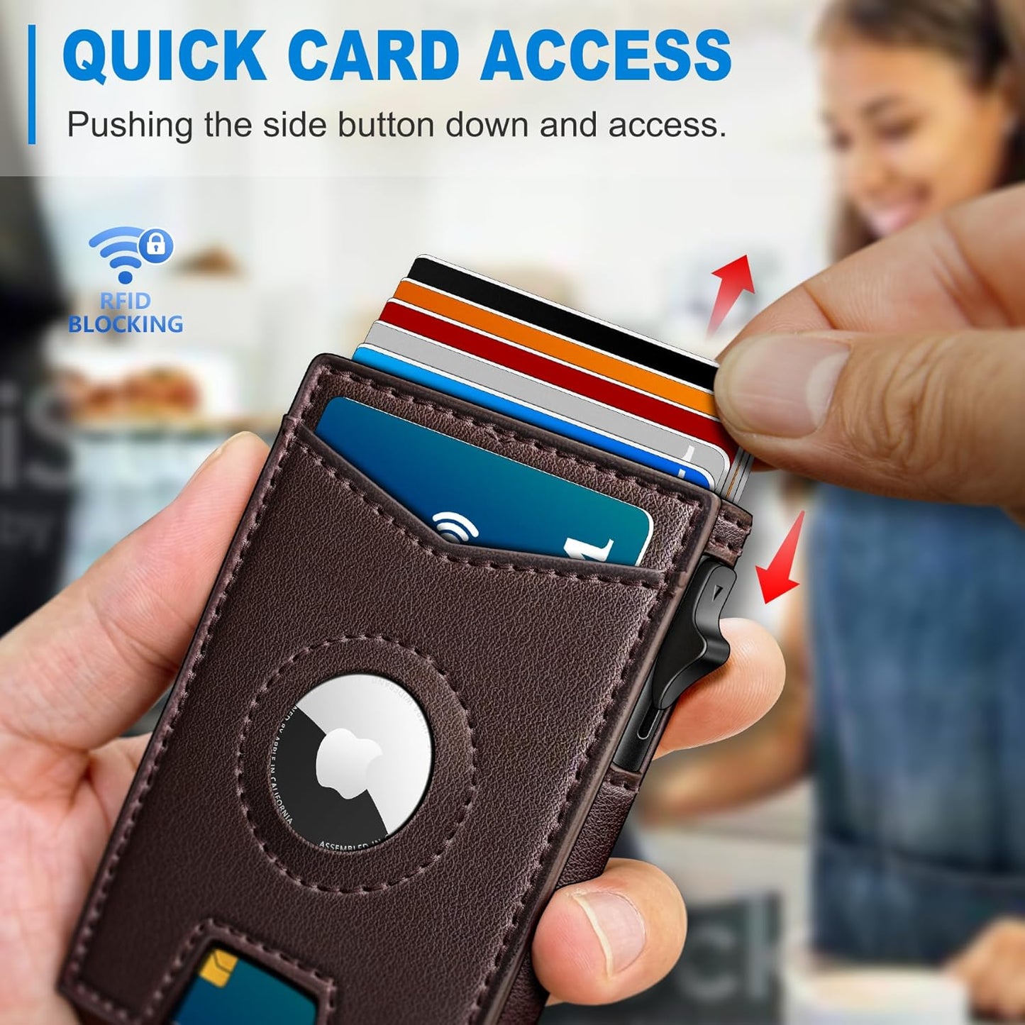 Airtag Wallet for Men,with Money Clip Gift Boxed,Slim Front Pocket Wallet RFID Blocking Metal Case Smart Pop-up Credit Card Holder in Magnetic Leather Flip