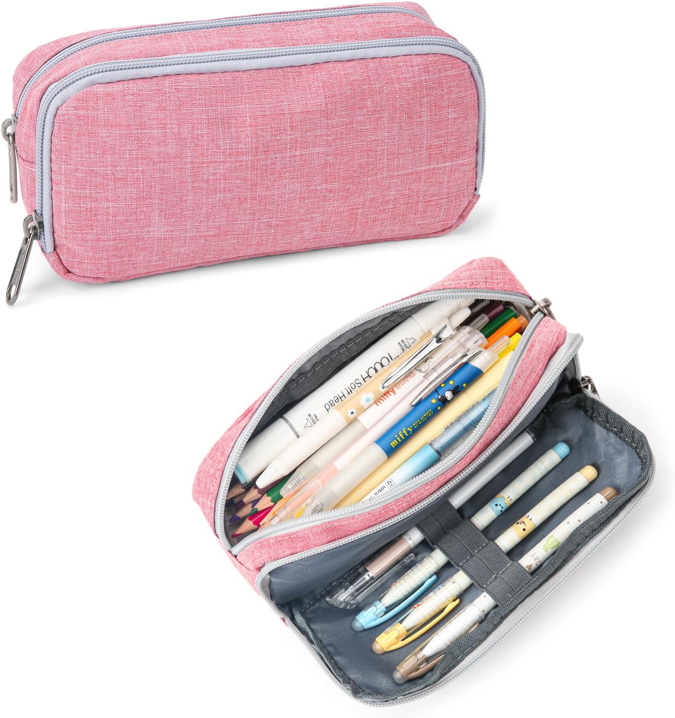Della Gao Big Capacity Pencil Pen Case Nylon Large Pencil Pouch Simple Stationery Bag Office Organizer Pen Bag for Men Women - Pink