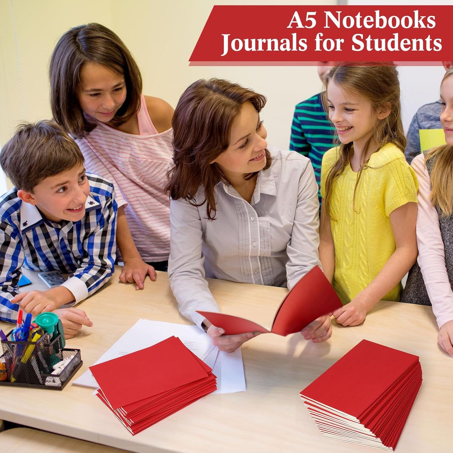 100 Pcs Kraft Notebook Journals 5.5 Inch x 8.3 Inch A5 Softcover Notebooks Bulk for Writing Sketch Office Notepad with 60 Pages 30 Sheets (Multicolor,Lined) (Red,Lined)