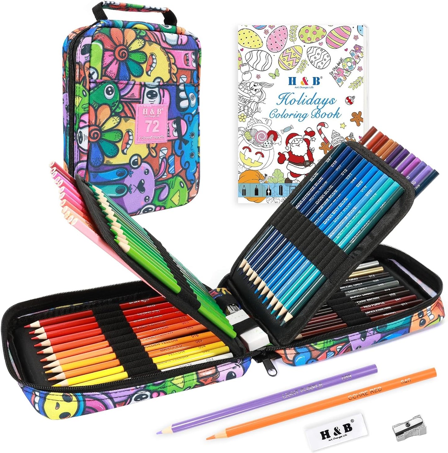 H & B Art Supplies, 72Pack Drawing Supplies for Adults, Drawing Kit with Coloring Book, Oil-Based Colored Pencils for Artists