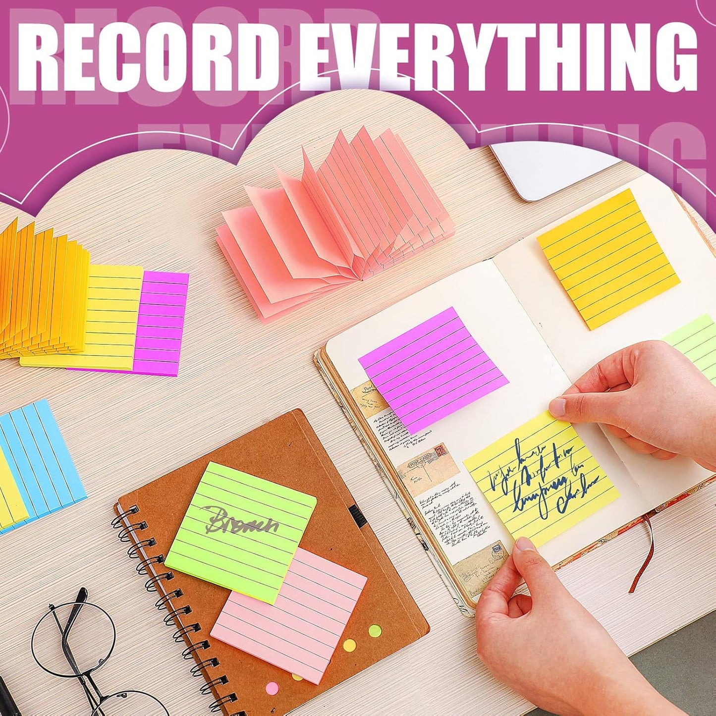 24 Pack Pop Up Sticky Notes 3 x 3 Refills 1200 Sheets Colored Sticky Notes Self Adhesive Memo Pads for Home Office Supplies(Dark Color, Line)
