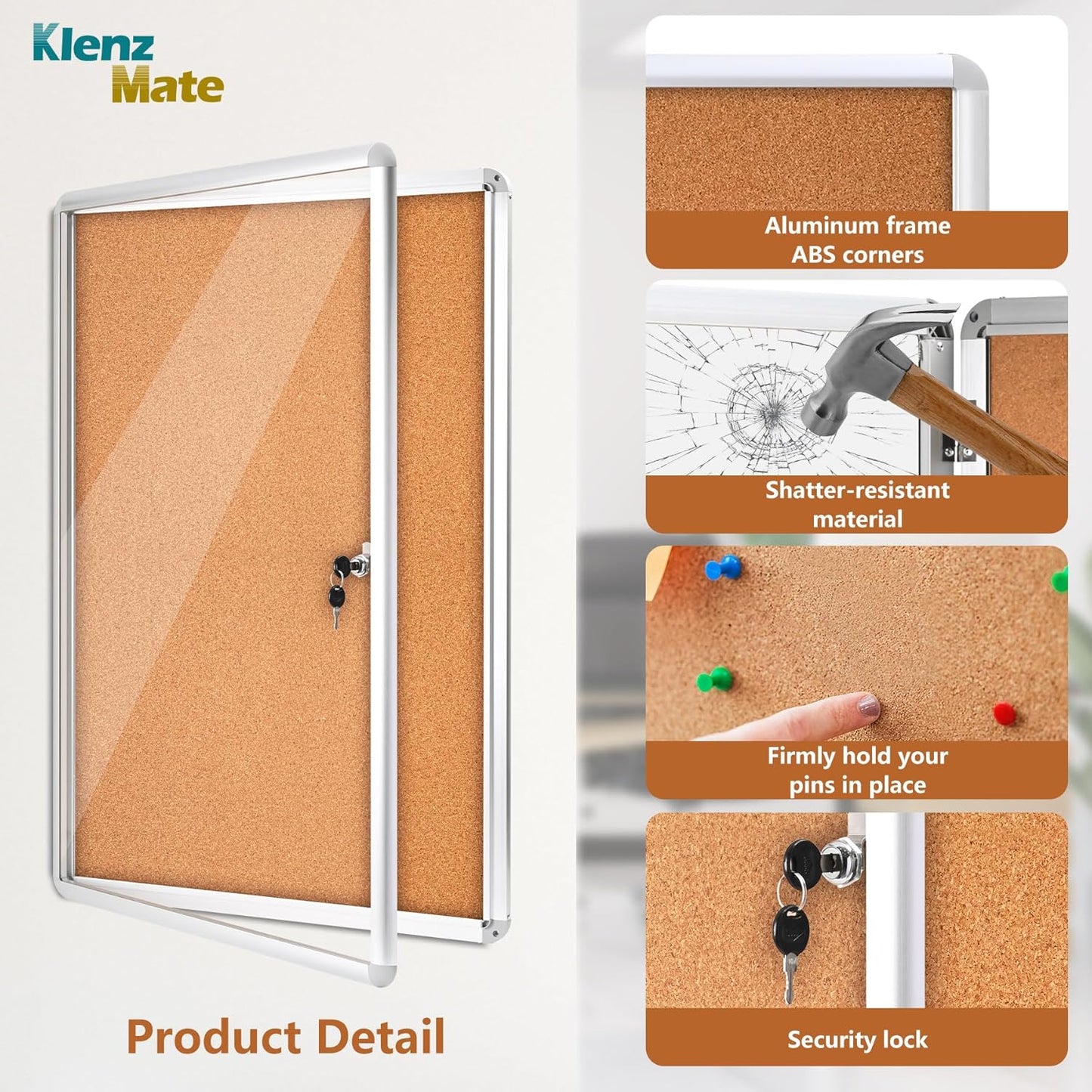 36"x24" Enclosed Cork Bulletin Board Tamper-Proof Dispaly Case,Brown Fabric&Aluminium Frame,Shatter Resistant Lockable Bulletin Board with Clear Acrylic Door for School,Office,Mall,Community,Hospital
