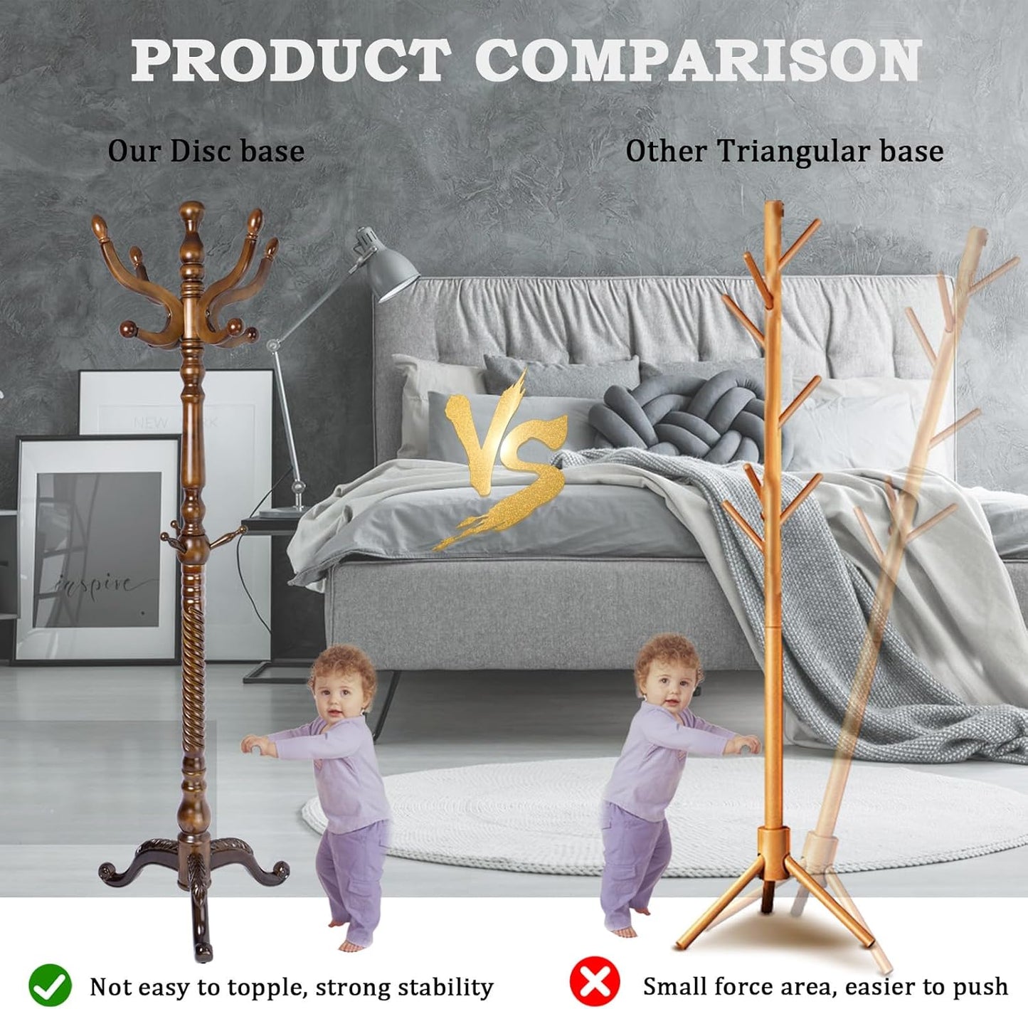 Coat Racks FreeStanding with 11 Hooks, Natural Wood Coat Rack with Tri-Legged Base, Adjustable Height Coat Racks, Easy Assembly for Hallway, Bedroom and Office (Walnut-Tri-Legged Base)