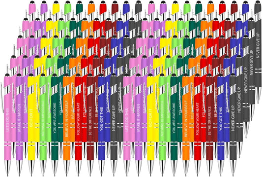 100 Pcs Inspirational Pens Bulk - Motivational Ink Ballpoint Pen with Quotes Stylus Tip Nurse Gifts for School Coworkers Office Supplies Black Ink