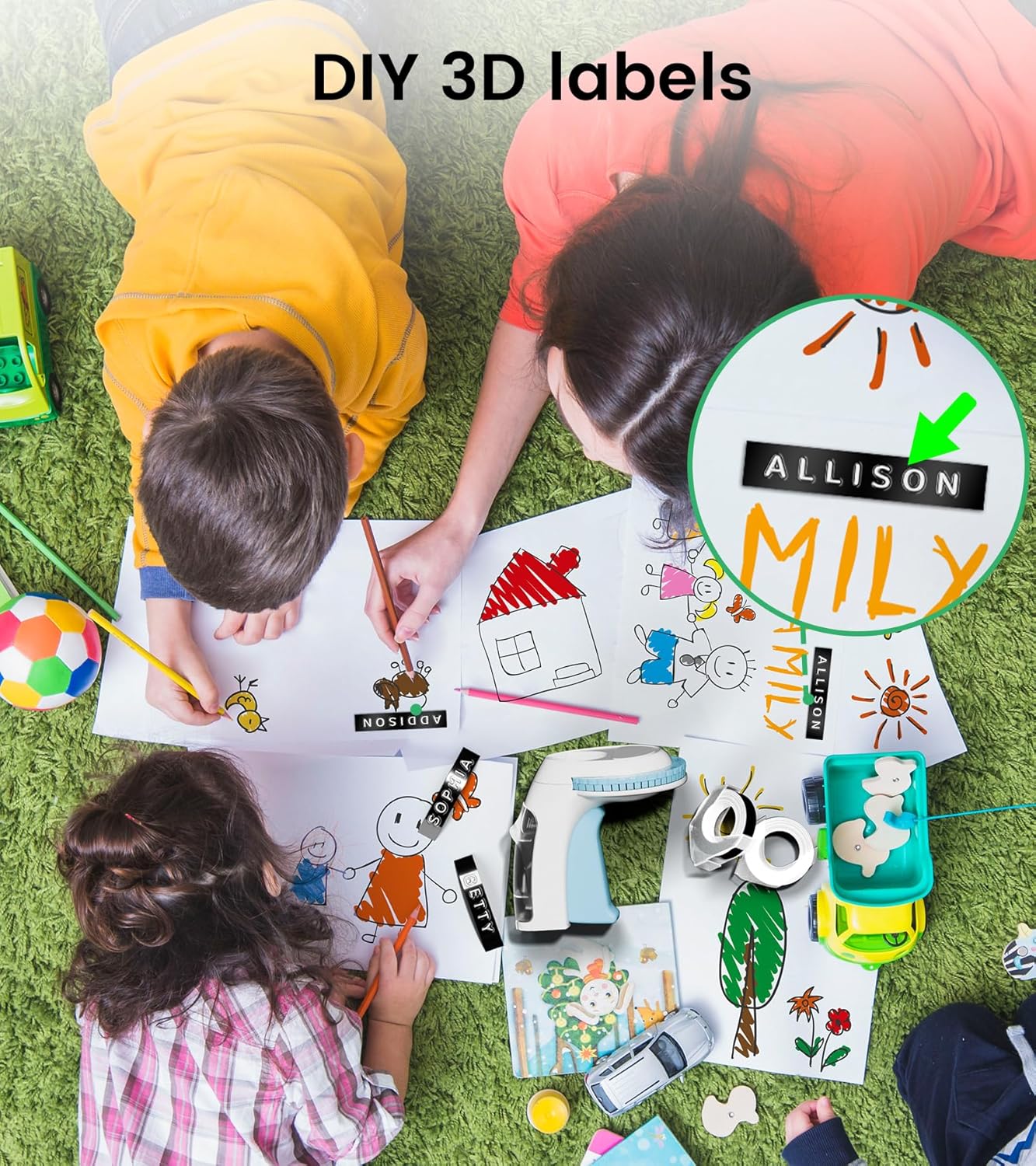 Label Maker Machine with Tapes Embossing, 3D Embossed Label Maker Vintage, Retro Embosser Manual Labeler Machine with 3Rolls Embossing Labels-Waterproof, Old School Labeler for Home Kitchen Office DIY