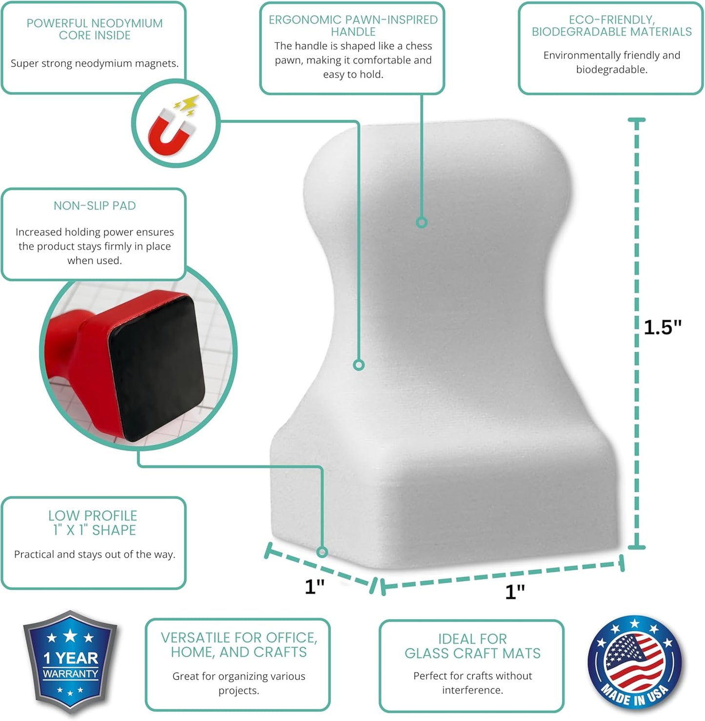 Glassboard Studio MiniPawn Magnet - Strong Neodymium Rare Earth Magnets for Fridge, Whiteboard, Locker & Magnetic Glassboards - Ideal for Crafting & Office Use - Strong Fridge Magnets (Snow White, 4)