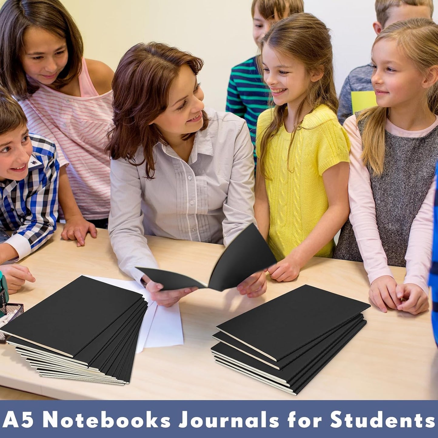 100 Pcs Kraft Notebook Journals 5.5 Inch x 8.3 Inch A5 Softcover Notebooks Bulk for Writing Sketch Office Notepad with 60 Pages 30 Sheets (Black,Dot)