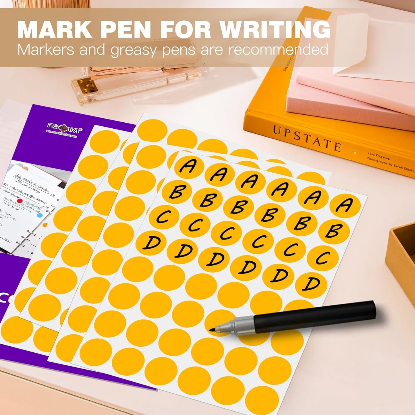 PARLAIM 1 inch Round Fluorescent Orange Dot Sticker,720PCS Permanent Adhesive Color Code Circle Sticker Labels for Office Classroom Garage Sale