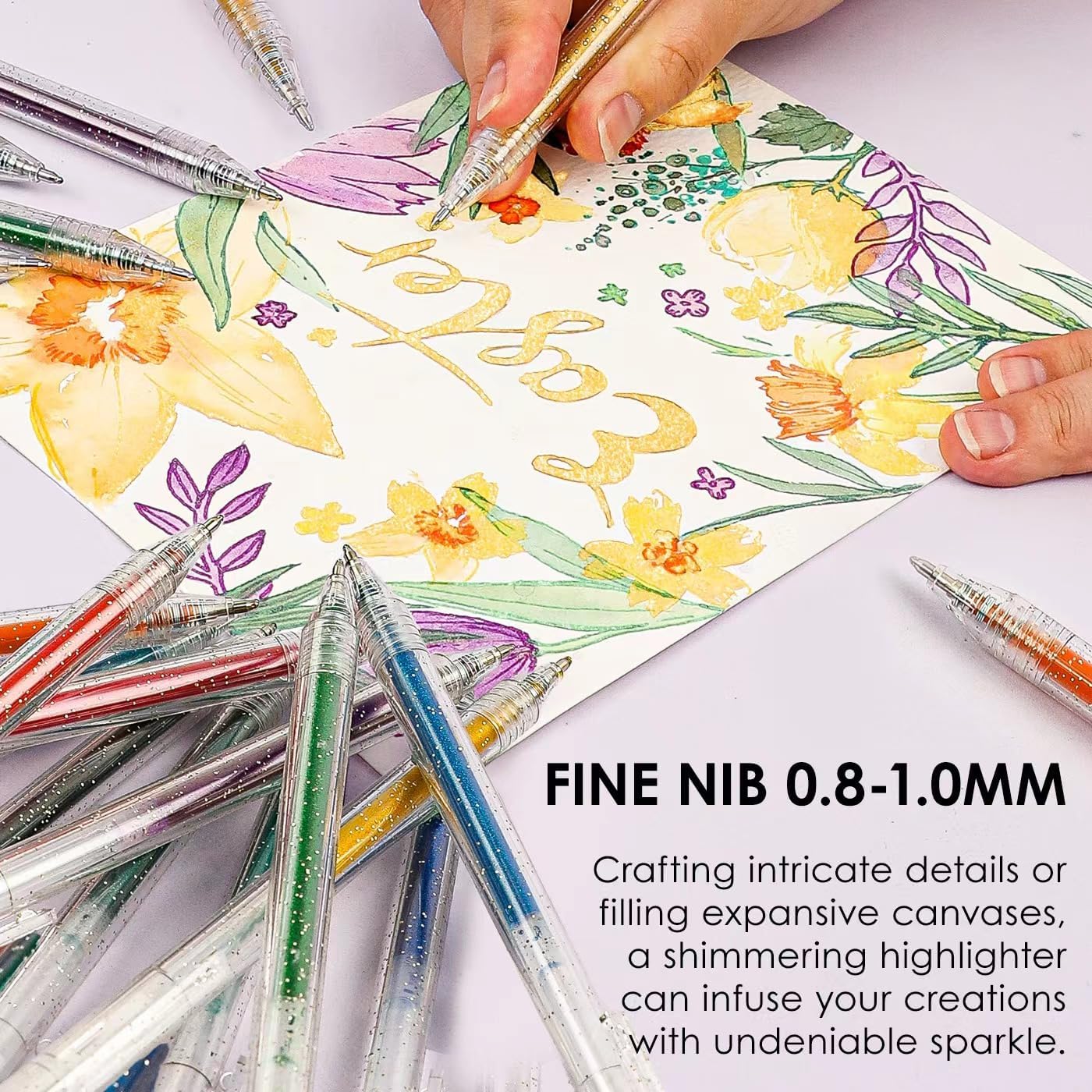 Grabie Glitter Gel Pens 18 Colors, Metallic Vibrant Sparkle Gel Pens for Coloring, Retractable Sparkle Glitter Pens for Adults,Colored Gel Pens for Adult Coloring Books and Drawing