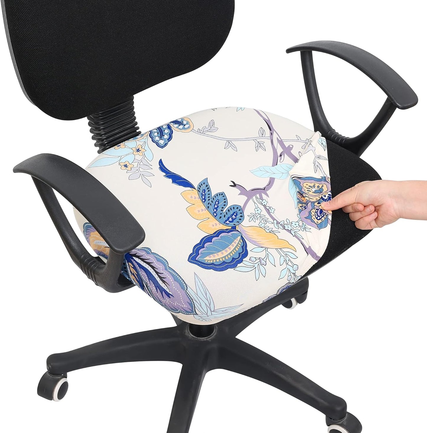 Smiry Printed Office Computer Chair Seat Covers, Stretch Fit Universal Desk Rotating Chair Cover Washable Removable Seat Cushion Protectors - Beige