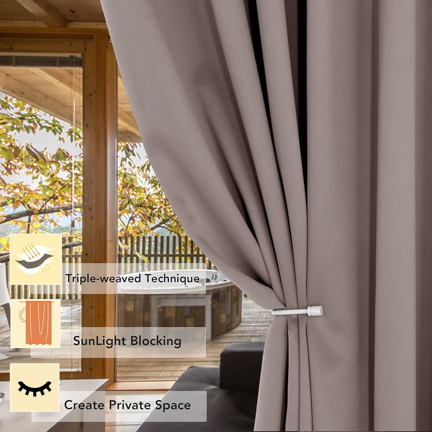 BONZER Room Divider Curtain Total Privacy Wall Noise Reducing Wide Blackout Curtains for Patio Sliding Glass Door, 96L x 70W Inch (8L x 5.8W ft), 1 Panel, Khaki