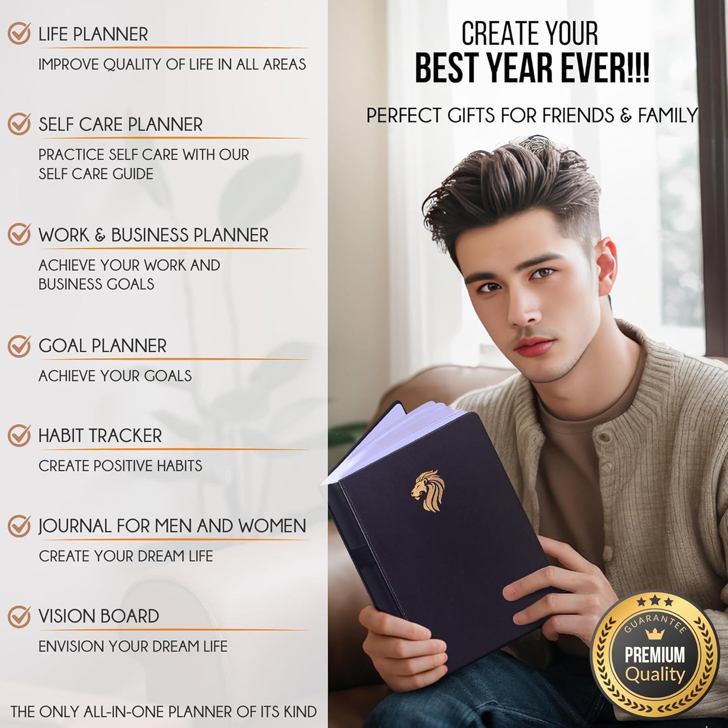 Life Planner - Undated Daily, Weekly & Monthly Planner with Budget Section | A 12 Month Journey to Increase Productivity & Happiness | Life Organizer & Gratitude Journal - Horizontal Format