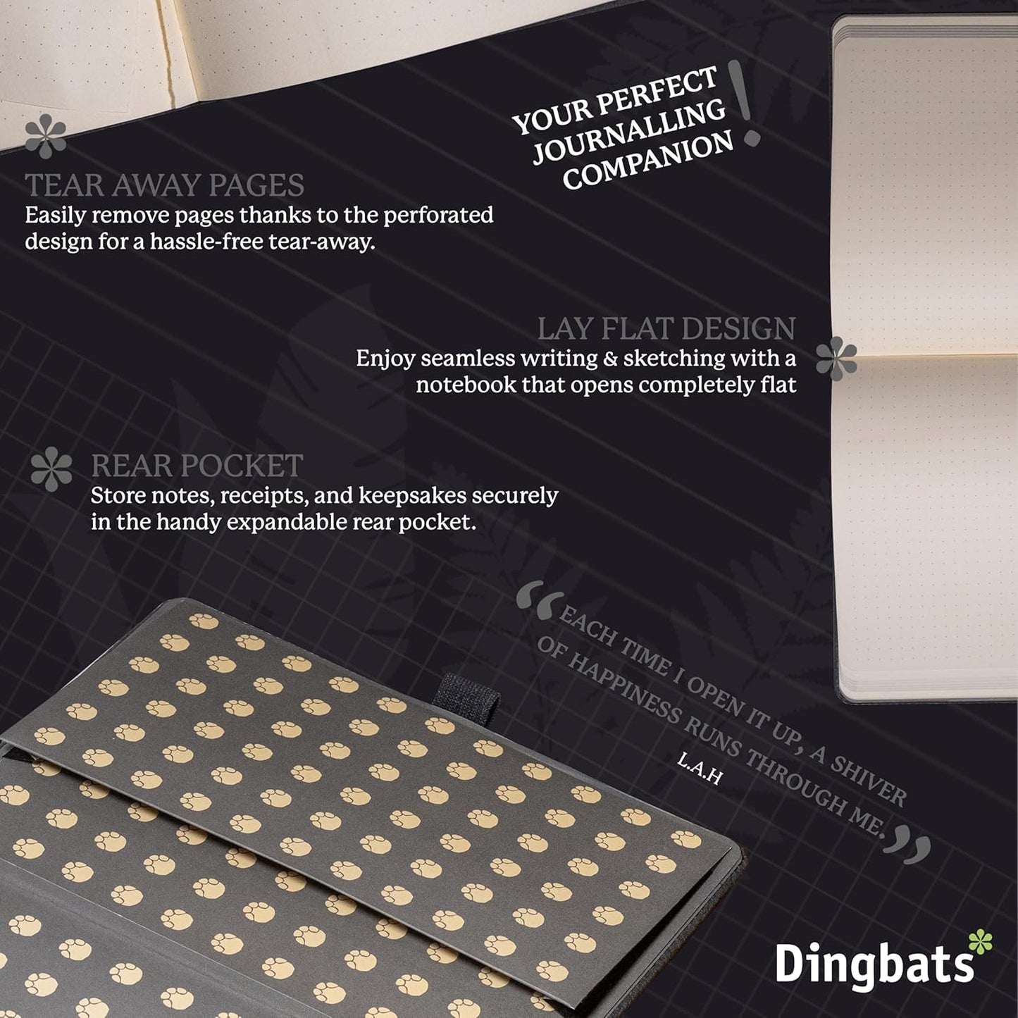 Dingbats* Wildlife Dotted Writing Journal Notebook A5 - Vegan Leather Hardcover - Ideal for Work, Travel - Pocket, Elastic Closure, & Bookmark