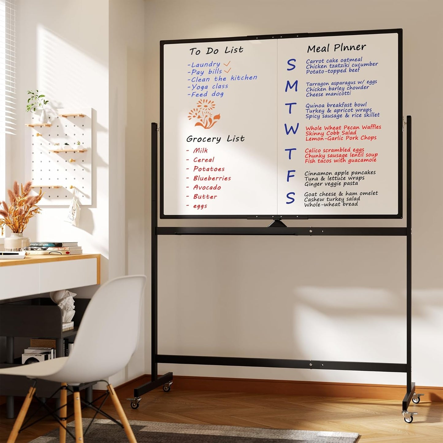 Large Rolling Whiteboard on Wheels, 48" x 36" Double-Sided Mobile White Board with Stand, 4' x 3' Portable Standing Magnetic Dry Erase Board Easel for Home Office Classroom School, Black