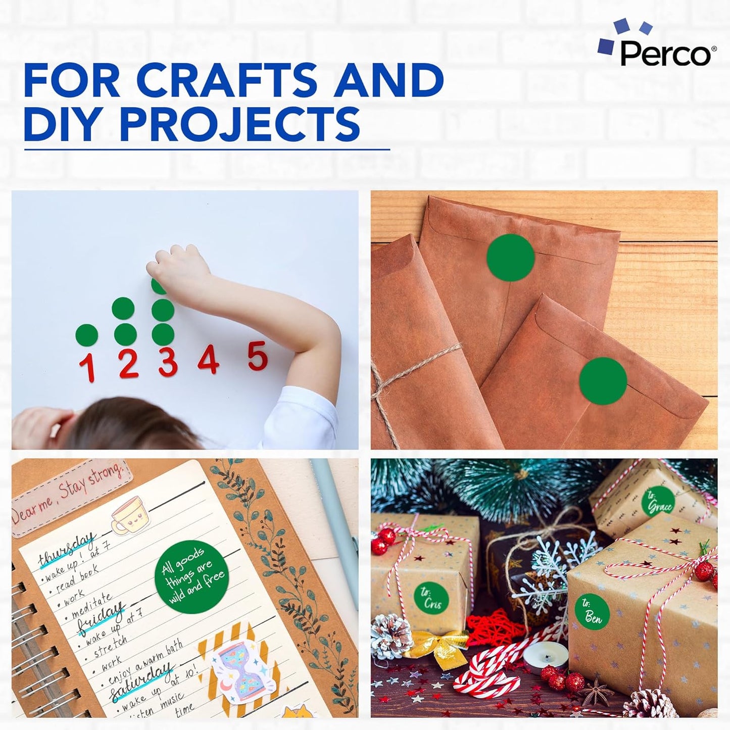 Perco Green 2-Inch Round Circle Dot Sticker Labels with Easy Peel Perforation - 500 Labels per Roll - Strong Adhesion, Vibrant Colors for Organizing, Crafting & More - Made in USA