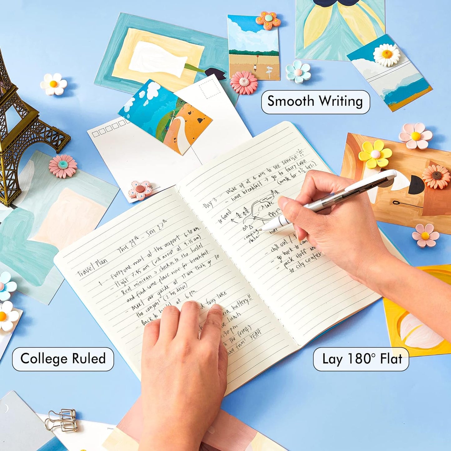 8 Pack Soft Cover Journal Bulk, Feela Notebooks College Ruled for Work, Lined Travel Journal for Women Men, Note Taking Notebook School Supplies Business Writing, 8.2” x 5.5”, A5, Blue