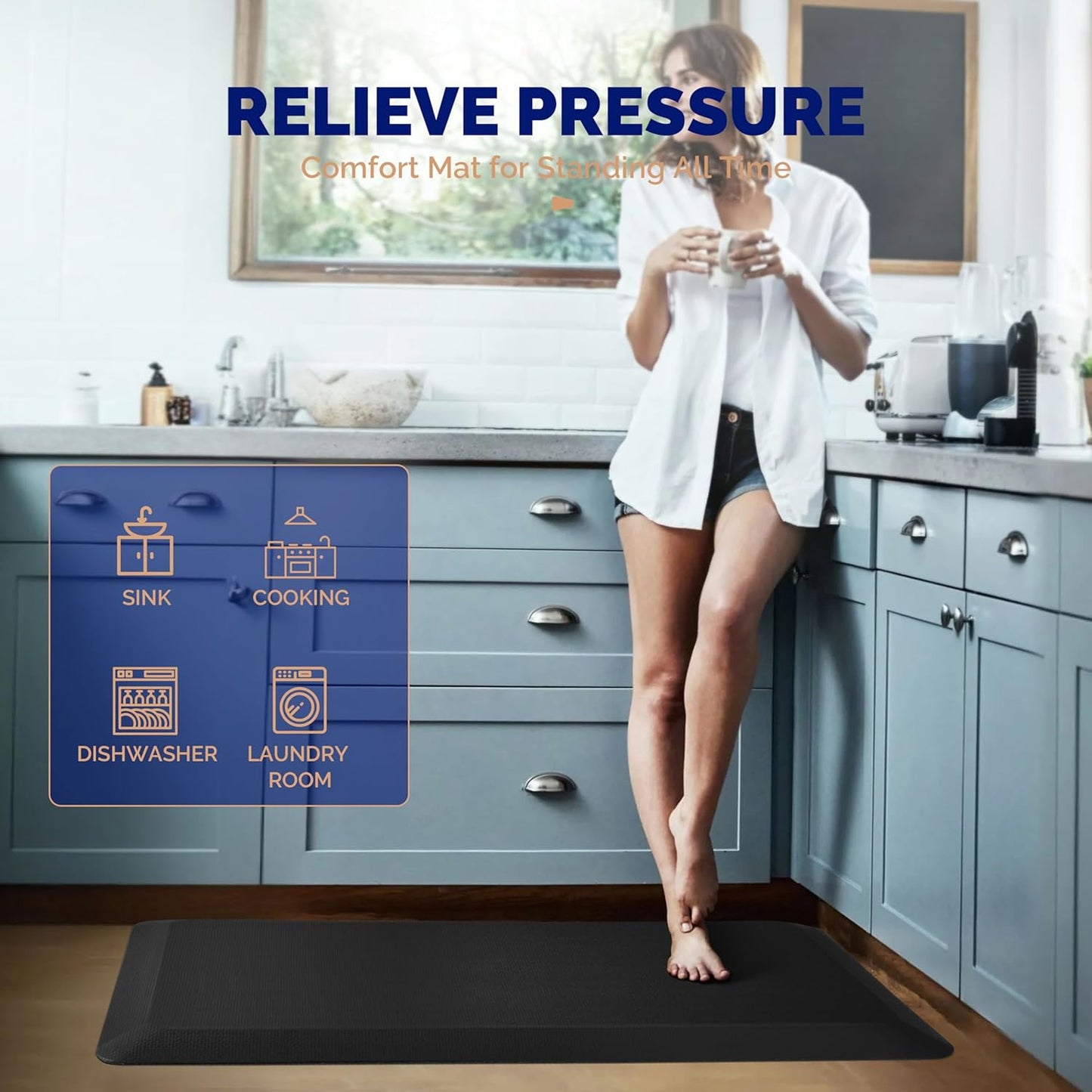 FEATOL Anti Fatigue Mat for Standing, 9/10 Extra Thick Ergonomic Standing Desk Mat, Comfort & Durable Memory Foam Standing Mat at Home,Office All Day (20" x 32", Black)