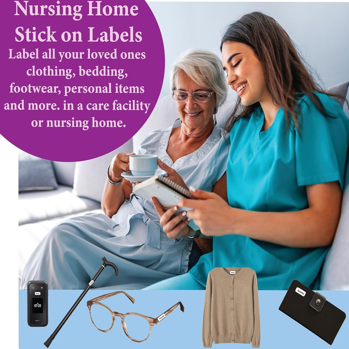 Personalized Waterproof Name Labels Press and Stick Custom Name Stick on Clothing Labels. Customized Up to 3 Lines Great for Camp & Daycare (Space)