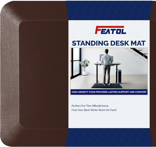 FEATOL Anti Fatigue Mat Floor Mat, Extra Thick Standing Office Desk Mat Memory Foam Cushioned Anti Fatigue Ergonomic Kitchen Mats Comfort Standing Pad NOT PVC 9/10 Inch Thick (Brown, 20x59x9/10-Inch)