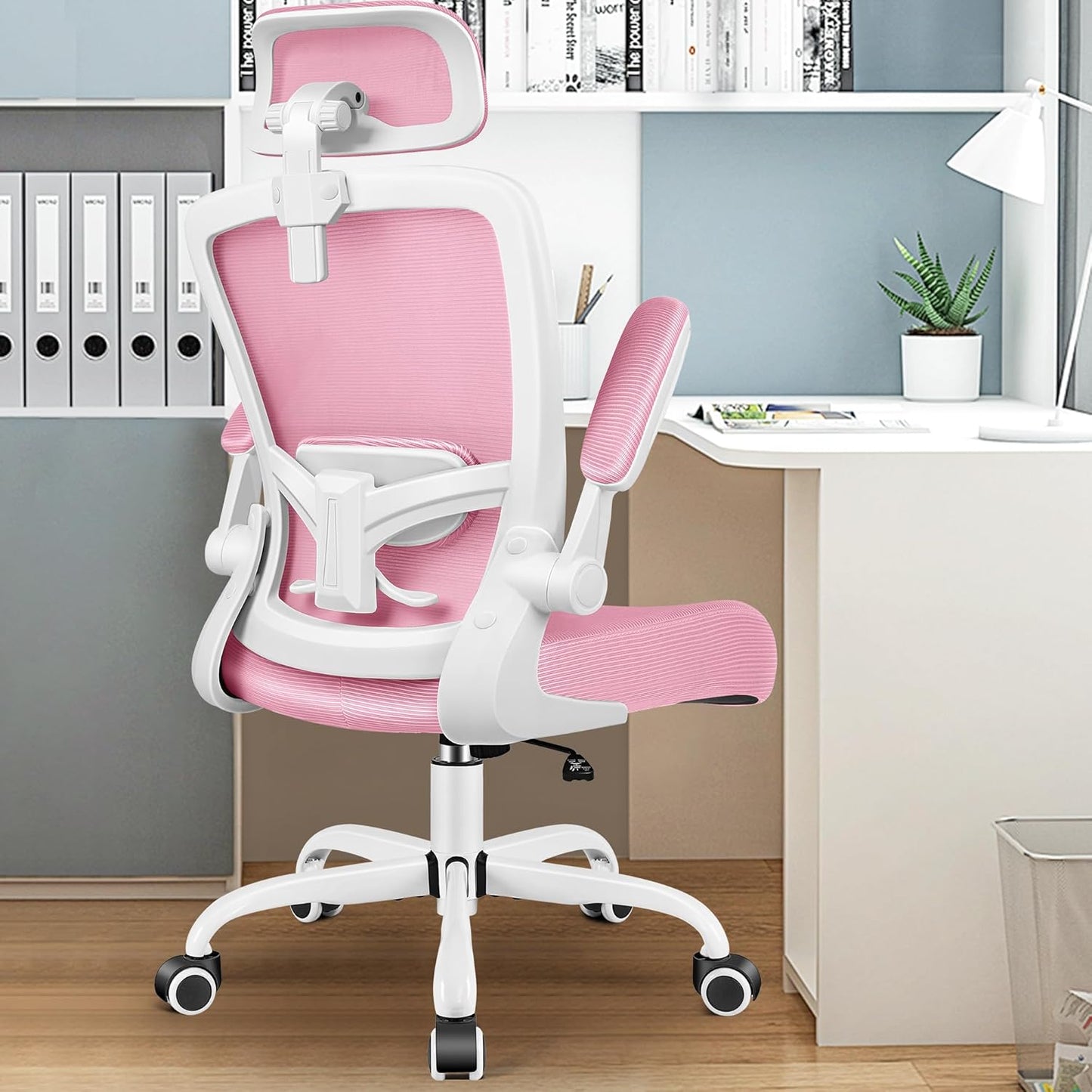 FelixKing Ergonomic Office Chair, Headrest Desk Chair Office Chair with Adjustable Lumbar Support, Home Office Swivel Task Chair with High Back and Armrest, Adjustable Height Gaming Chair(Pink)