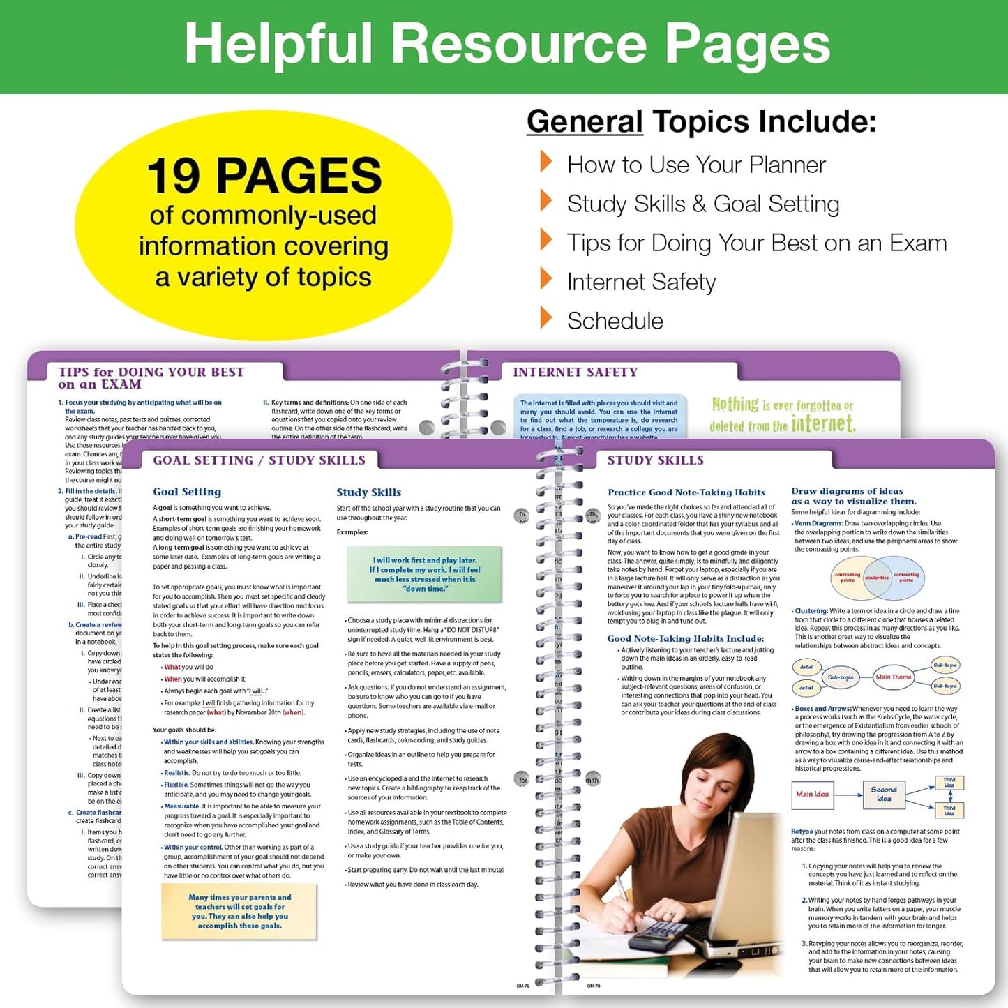 Global Datebooks Dated Middle School or High School Student Planner for Academic Year 2025-2026 Includes Ruler/Bookmark and Planning Stickers (Matrix Style - 7"x9" - Slant)