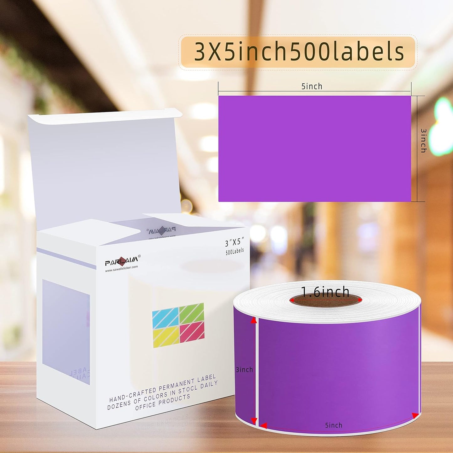 PARLAIM 3" x 5" Rectangle Color Code Stickers,500 per Dispenser Box Roll Labels,Adhesive Roll Square Label Stickers for Inventory (Purple)