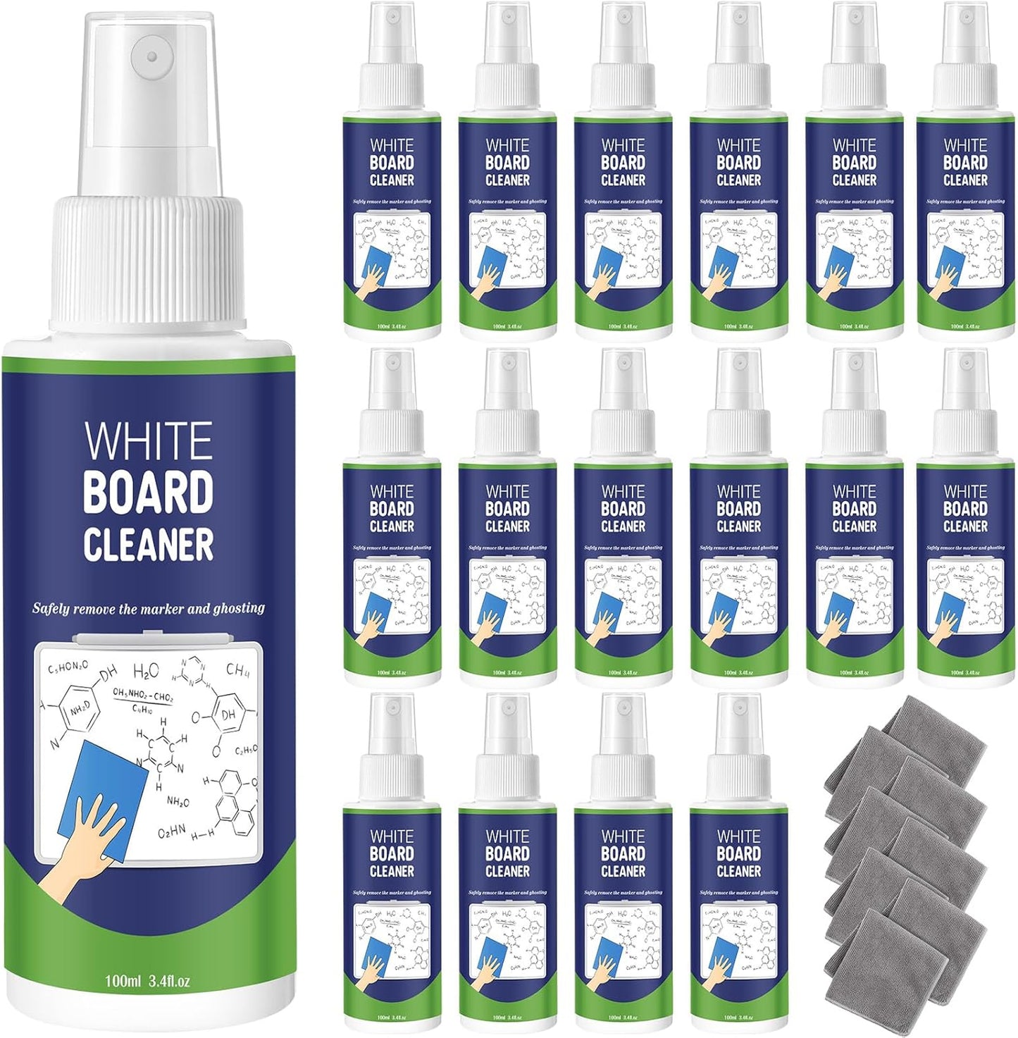 Loopeer 16 Pack Whiteboard Cleaner Spray 3. 4 oz Dry Erase Board Cleaner with Cloths Non Toxic Dry Erase Cleanning Removes Stubborn Marks from Whiteboards