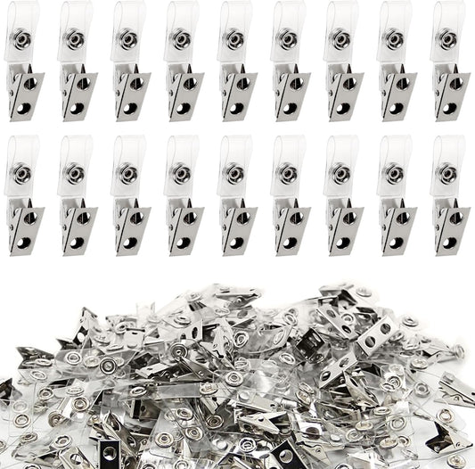 Happy Trees 100pc Metal Badge Clips with Strap Clear ID Strap Clip Adapter