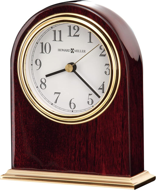 Howard Miller Bailey Tabletop Clock – High Gloss Wooden Finish Clock Battery Operated Quartz Movement Traditional Desk Clock Brass Accents Ideal Wedding & Housewarming Gift Best Office Desk Decor