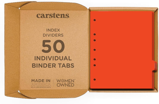 Carstens - Heavy Duty Plastic Ring Binder Dividers, Side Tab, 1/9 Cut, Tab 7 Position, US Letter, Orange, Case of 50, (2618-07CS) - Ideal Medical Chart Dividers or Index Tabs for 3 Ring Binders
