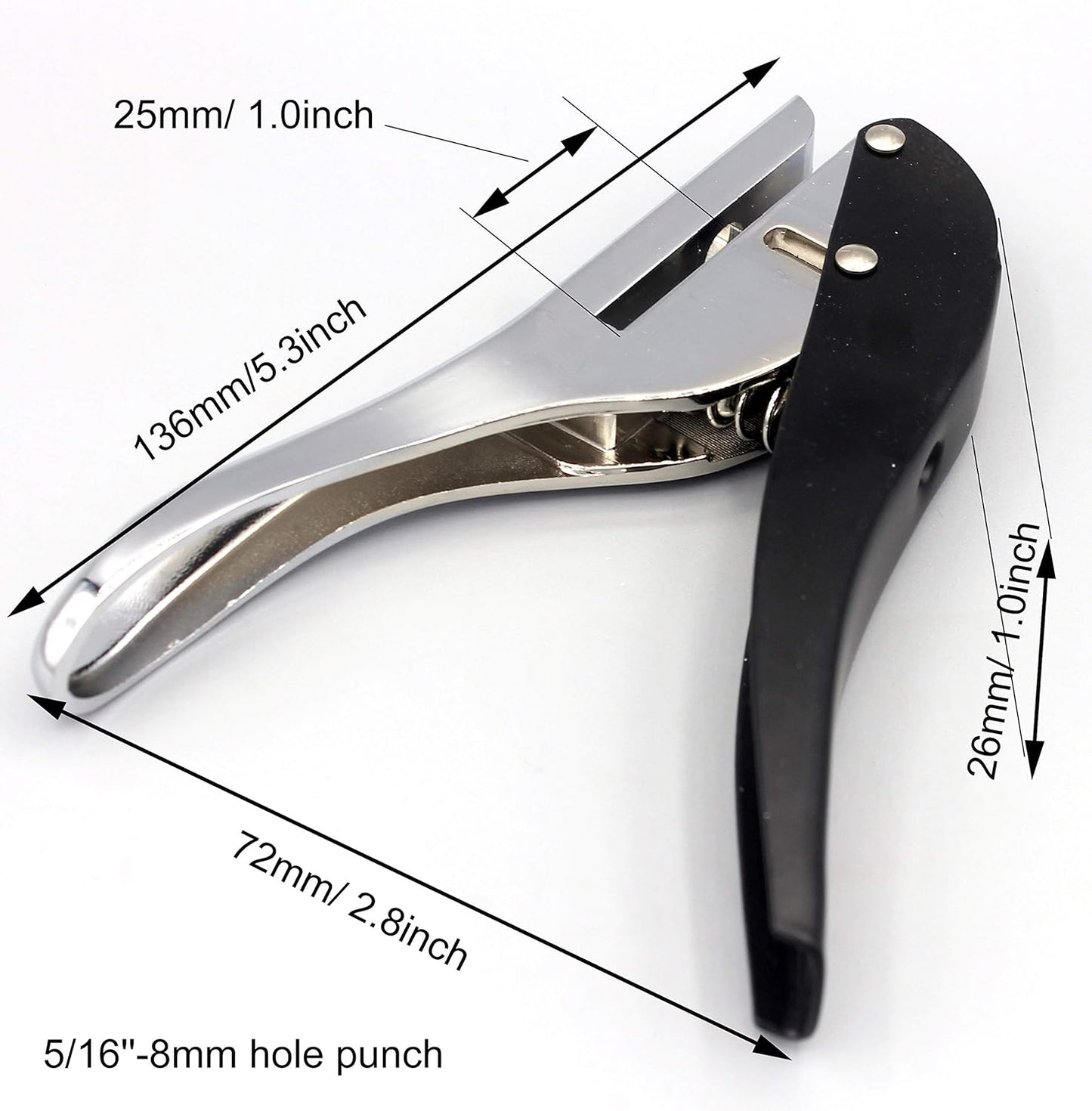 Metal Silver Hand-held 5/16 inch 8mm Round Heavy Duty Single Circle Hole Punch for ID Cards PVC Cards Badge Photos