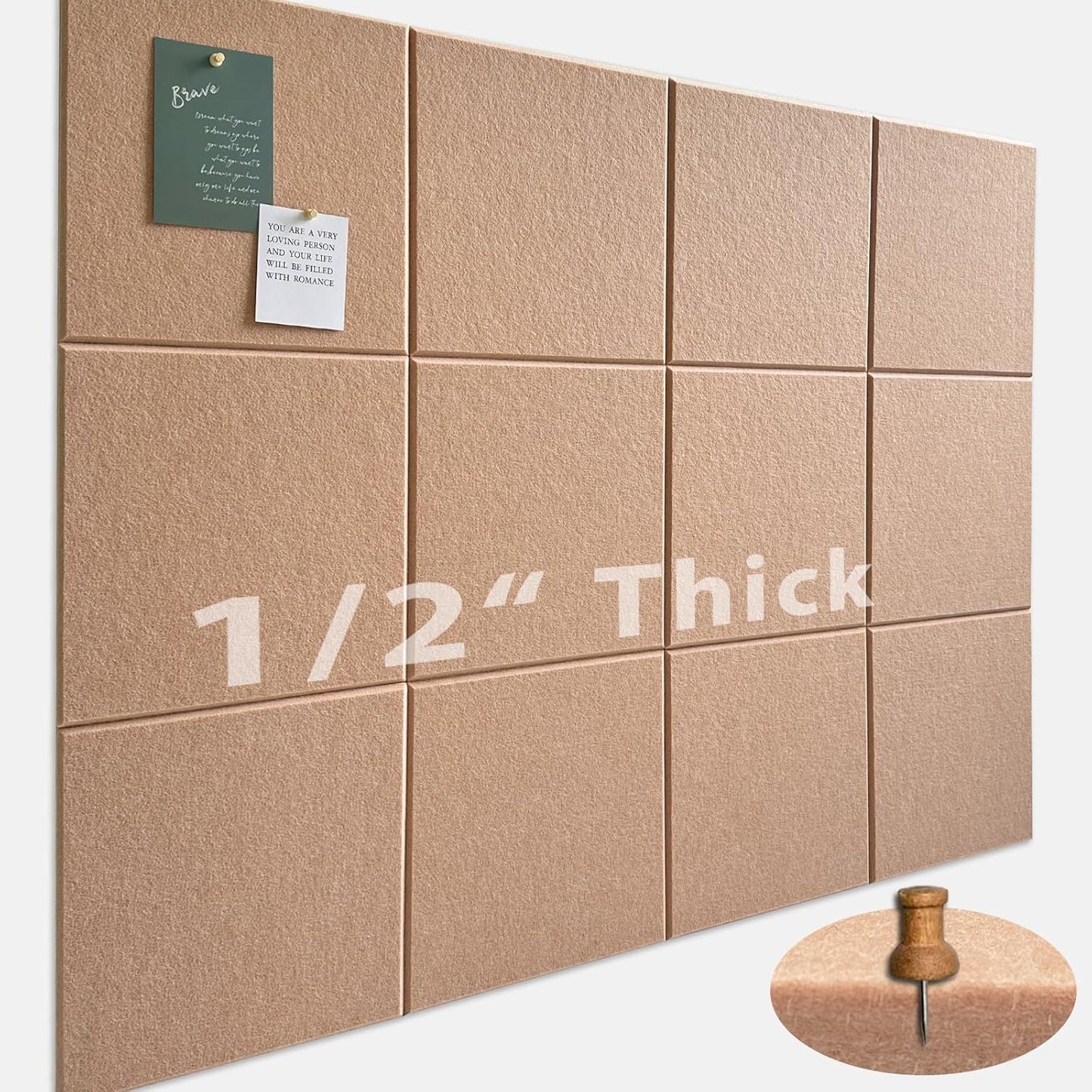 Large Cork Board for Office Wall Decor,48"x36"-12 Pack Felt Wall Tiles with Safe Removable Adhesive Tabs, 1/2" Thick, Felt Bulletin Board Pin Board Cork Boards for Walls - Salmon Pink