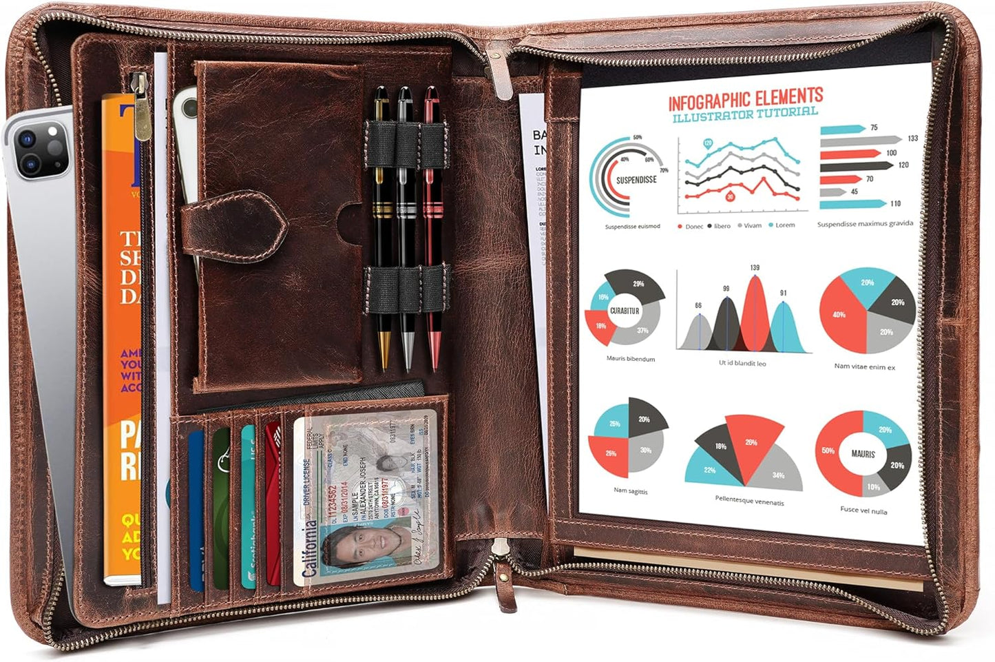 Leather Portfolio Binder, Professional Organizer Padfolio – Resume Folder, Business Card & Document Holder, Portfolios for Men & Women, Office & Business Supplies by Luxeoria | (Large - Brown)