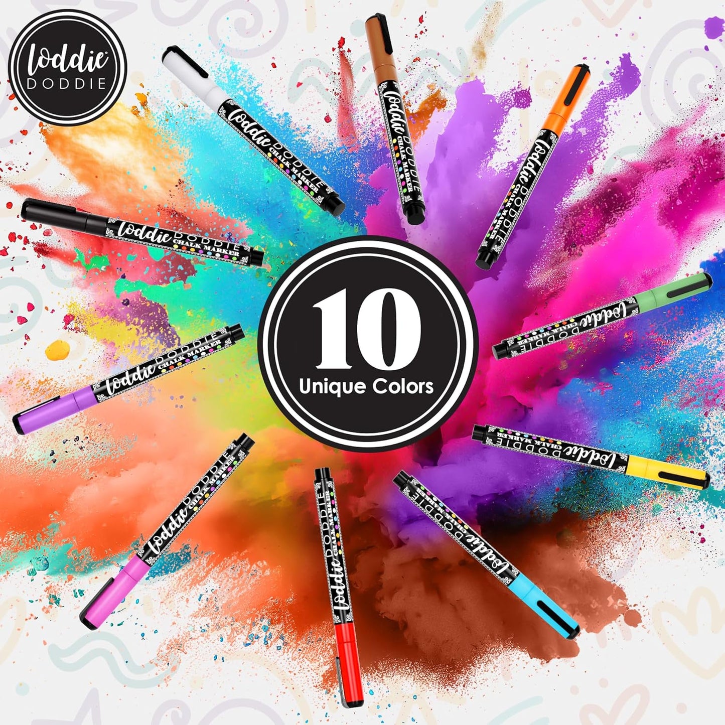 Loddie Doddie Fine Liquid Chalk Markers (10-Count) - Erasable Earth Tones Chalk Markers & Pens for Chalkboard & Blackboard