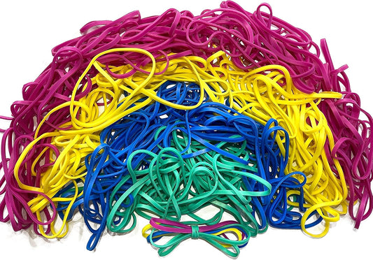 Rubber Bands, Size 33 (3 1/2" x 1/8'') Colorful Natural Rubber Band, 33 Colored Heavy Duty Elastic Office Supplies Rubber Bands for Office Files Bank Paper Bills Money Home School, 1/4 Pound Bag