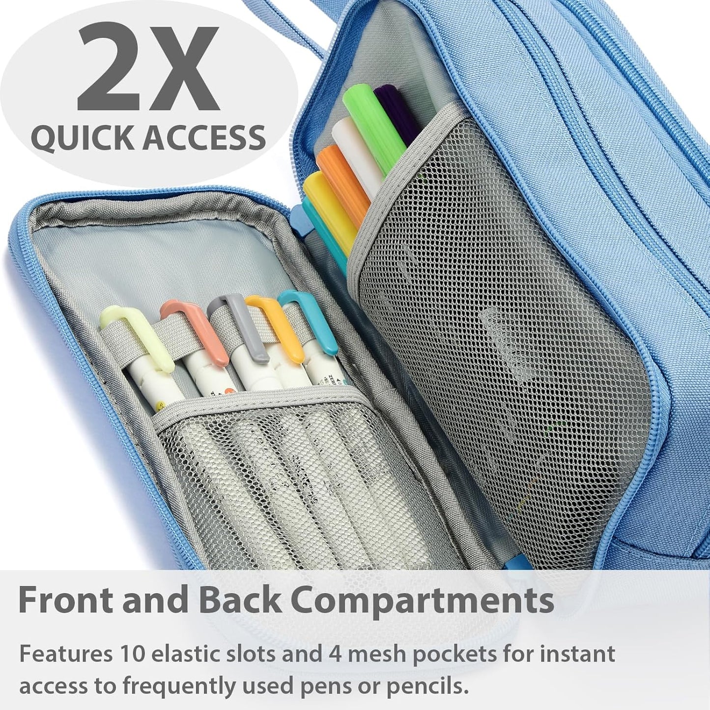 Pencil Case Pouch Box Bag School Supplies Girls Boys Kids, Cute Preppy Stuff Big Capacity Aesthetic Pen Organizer, Back to College Stationary, Cornflower Blue, Extra Large Style, 2300ml