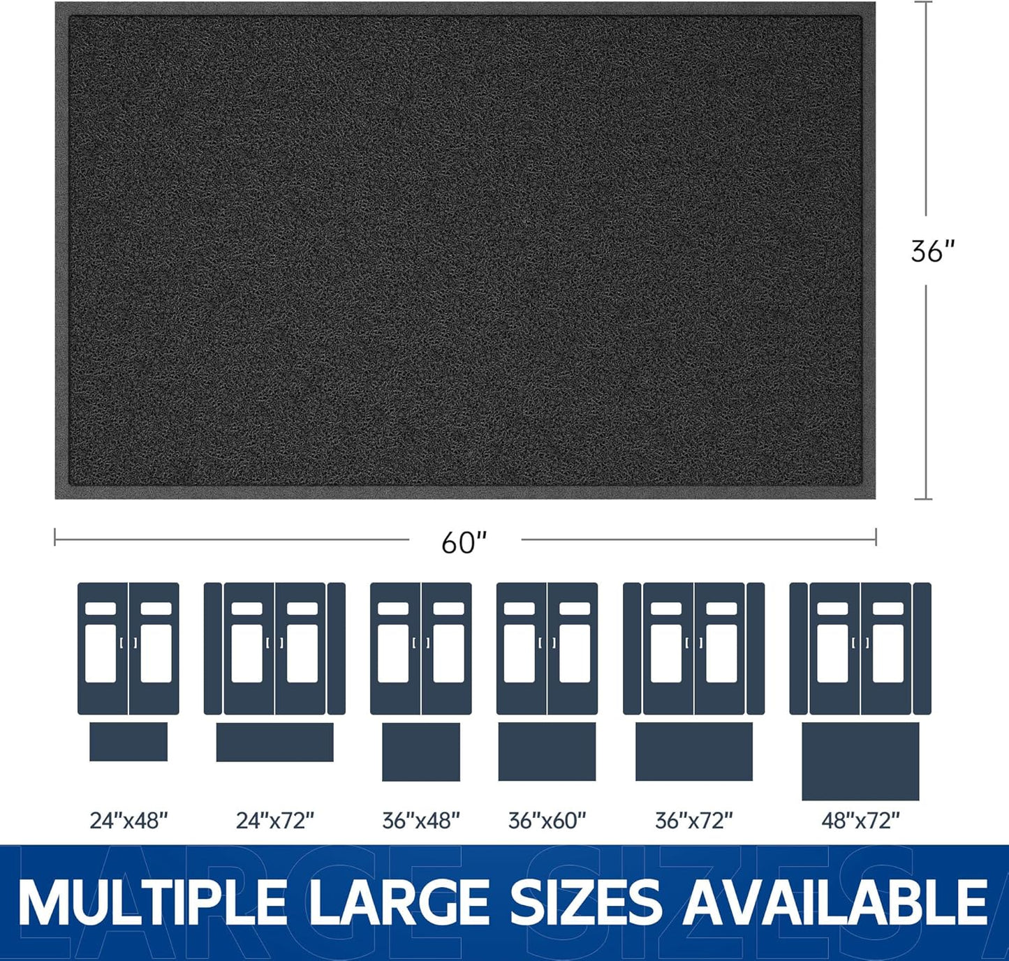 Sturdy Front Door Mat, 60" x 36" Heavy Duty Indoor Outdoor Doormat for Entryway, Fade Resistant, Waterproof Low Profile Entry Mat, Non Slip Welcome Mat for Outside Entrance, Patio, Home