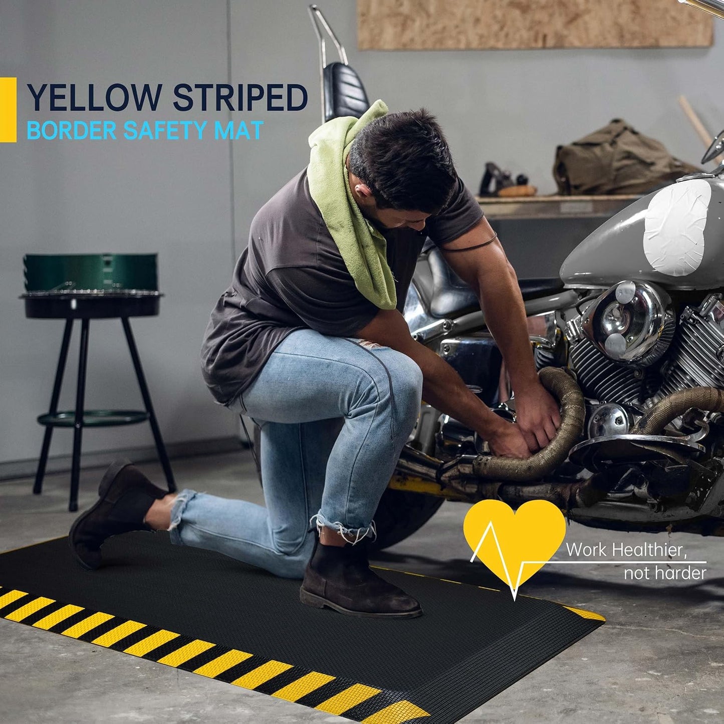 FEATOL Anti Fatigue Mat Industrial, Ergonomic Standing Floor Mat for Work for Stand, Black with Yellow Border Safety 17" x 24"-Support for Leg & Back Pain