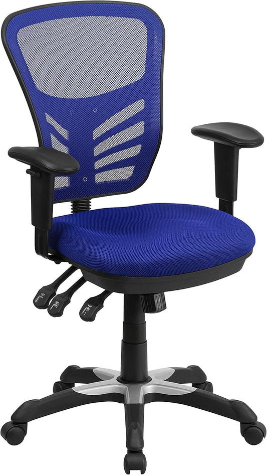Flash Furniture Nicholas Mid-Back Swivel Office and Gaming Chair, Ergonomic Mesh Office Chair with Adjustable Lumbar Support and Height, Blue