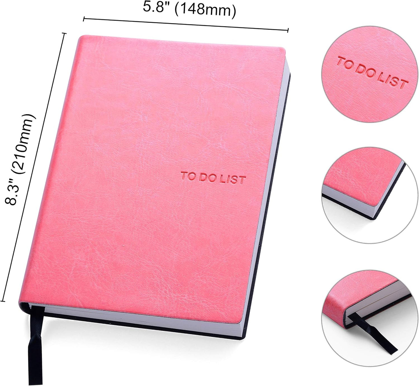 Daily to Do Checklist Notebook, Task Management, Organizer Planner, Hardcover, Ribbon Bookmark, 5.8 x 8.3”, A5 size, 110 Sheets (Pink)