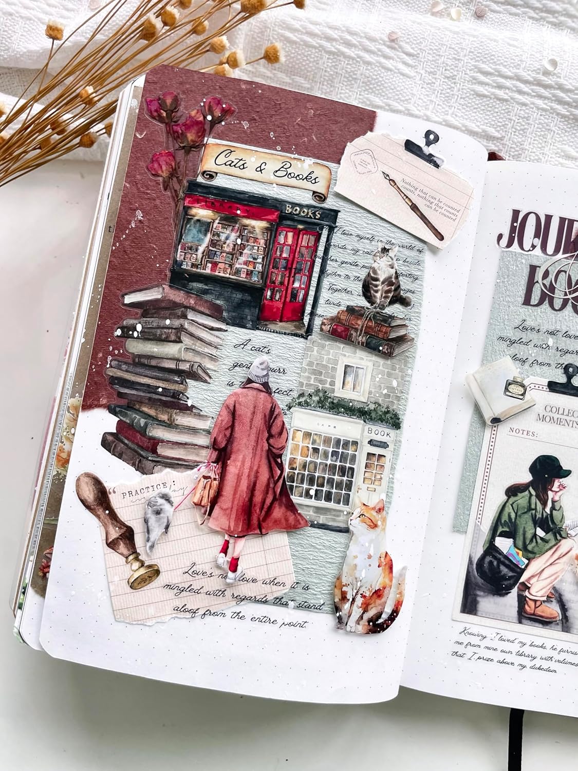 WT Pre-Cut Cats and Books Wide Washi Tape, One Roll 5 Meters, Decorative Cute Washi Tape for Bible Journaling, Bullet Journal Supplies,Scrapbooking Supplies,Planners, Party Decorations