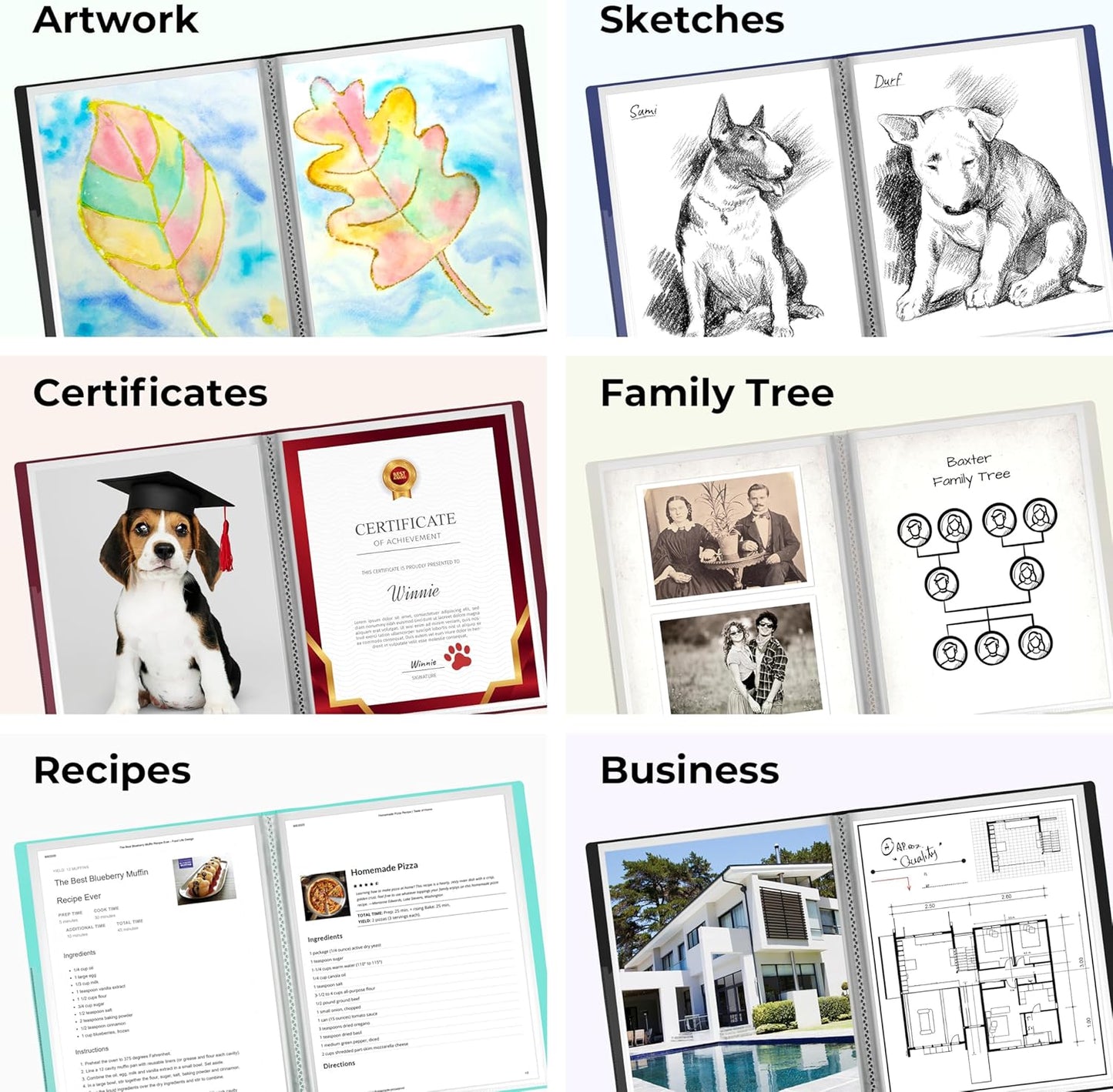 Dunwell Presentation Binder 24-Pocket, Displays 48 Pages, 8.5x11 Portfolio Binder with Plastic Sleeves, Storage and Organizer for Documents, Certificates, Projects, Photos (3 Pack, Blue)